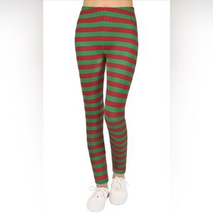 Girls Red and Green Striped Leggings